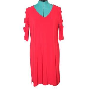 Clara Sunwoo Red Ladder Cutout Sleeve Knit Shift Dress Women’s Size M